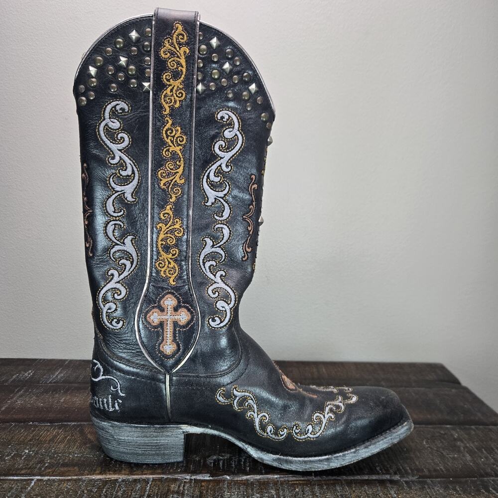 Ariat x Gypsy Soule Womens Size 7 B Cowboy Boots Cross Leather Black - Picture 8 of 12